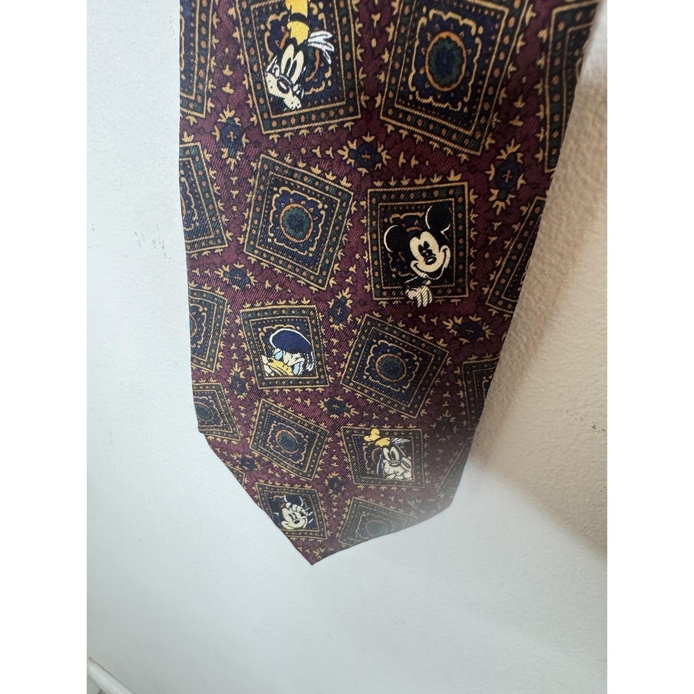 The Disney Store Tie Mens One‎ Size Red Silk Mickey Goofy Geometric Necktie